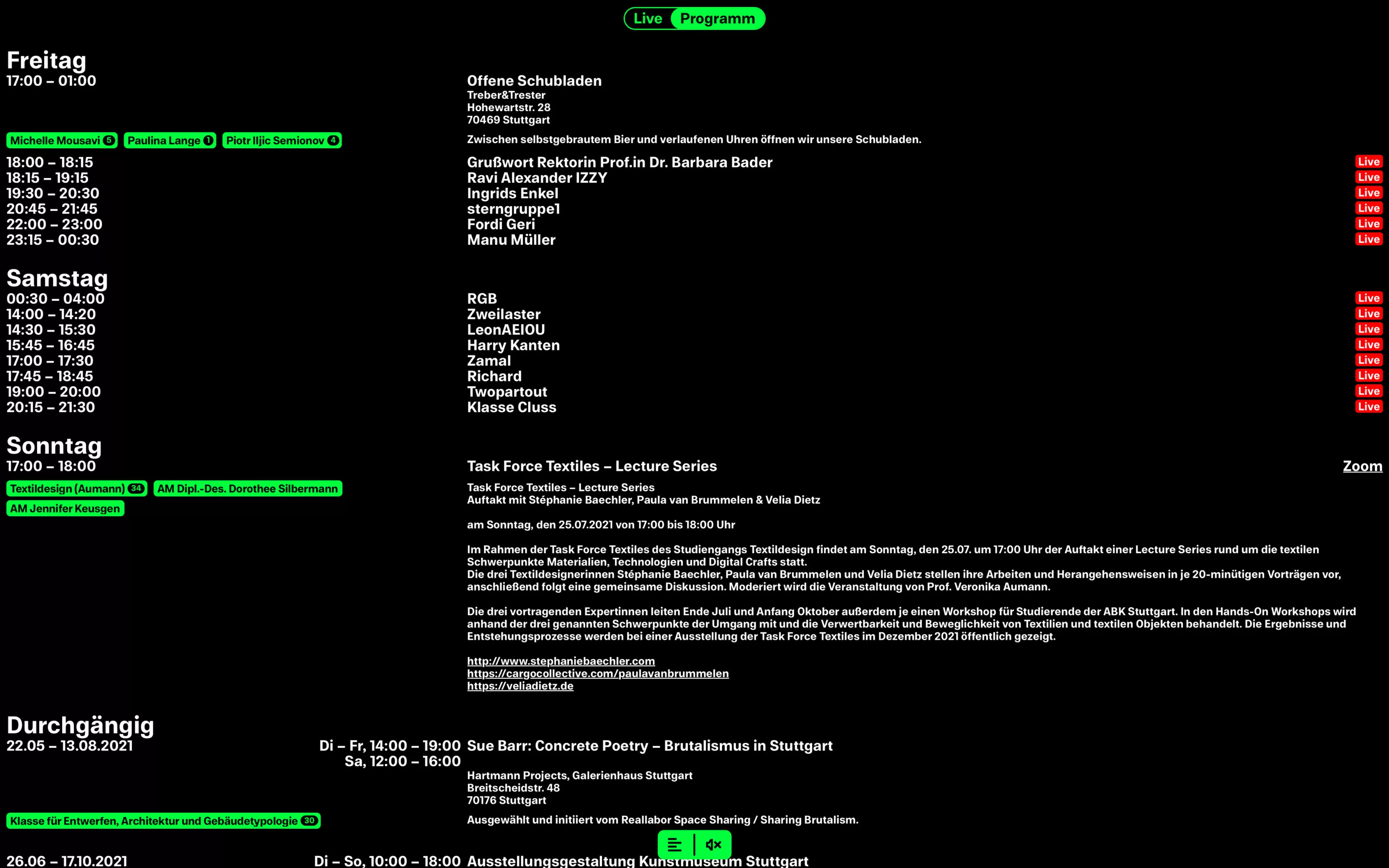 Website for the ABK Stuttgart Rundgang 2021