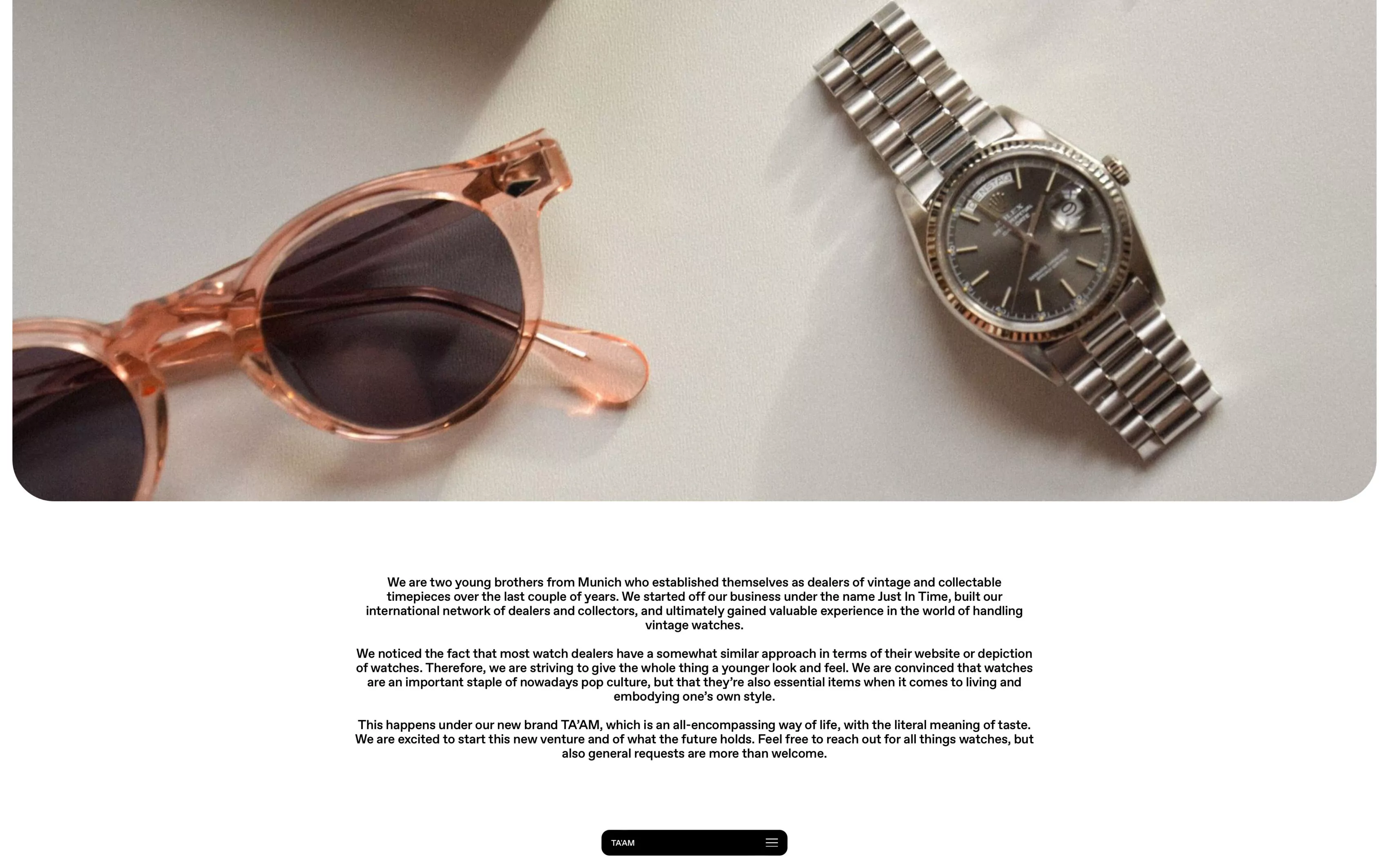 About page of the website for TAAM Watches